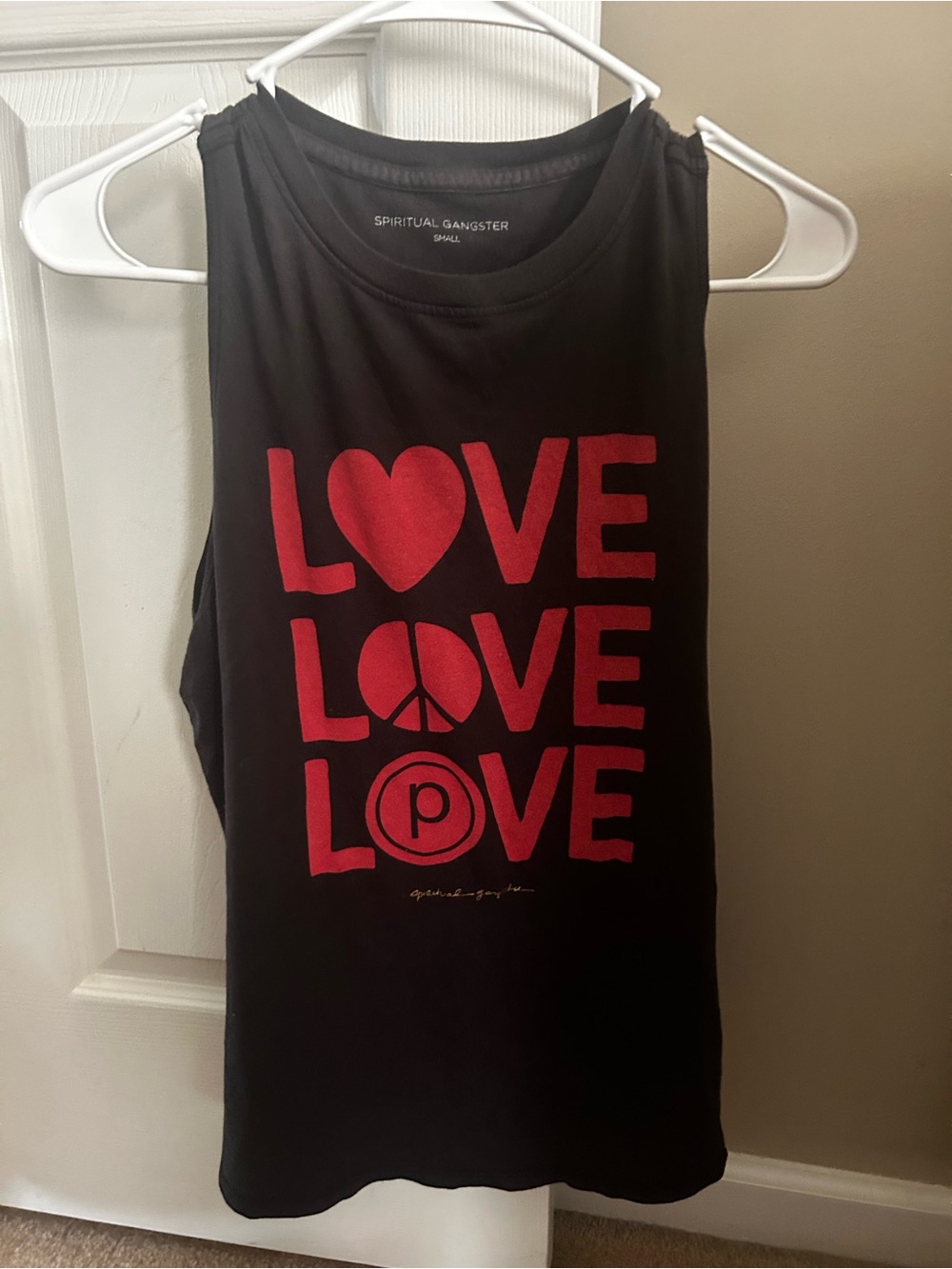 Spiritual Gangster Love Peace Graphic Muscle Tank Black Size S